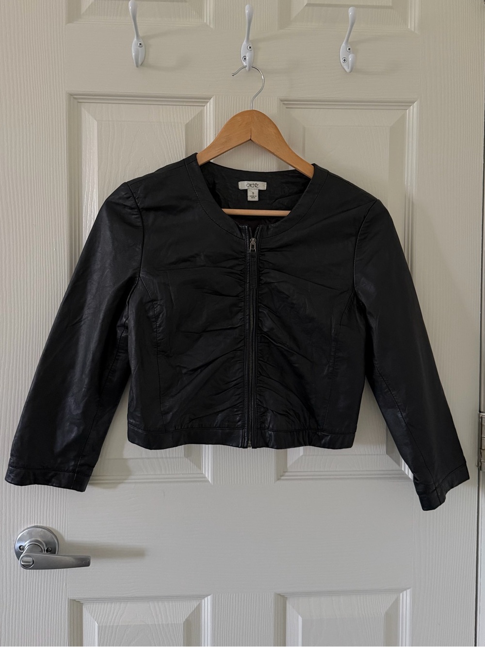 Cache Black Cropped Leather Zip Jacket